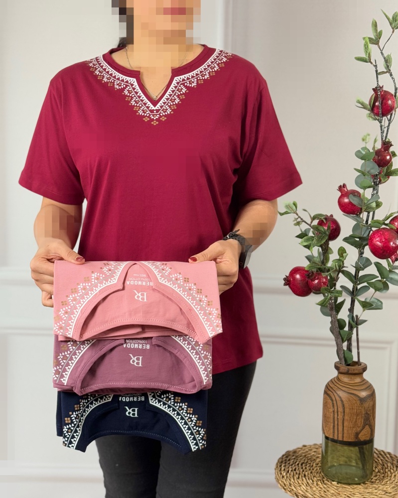 تیشرت یقه کوبایی شقایق کد 4094